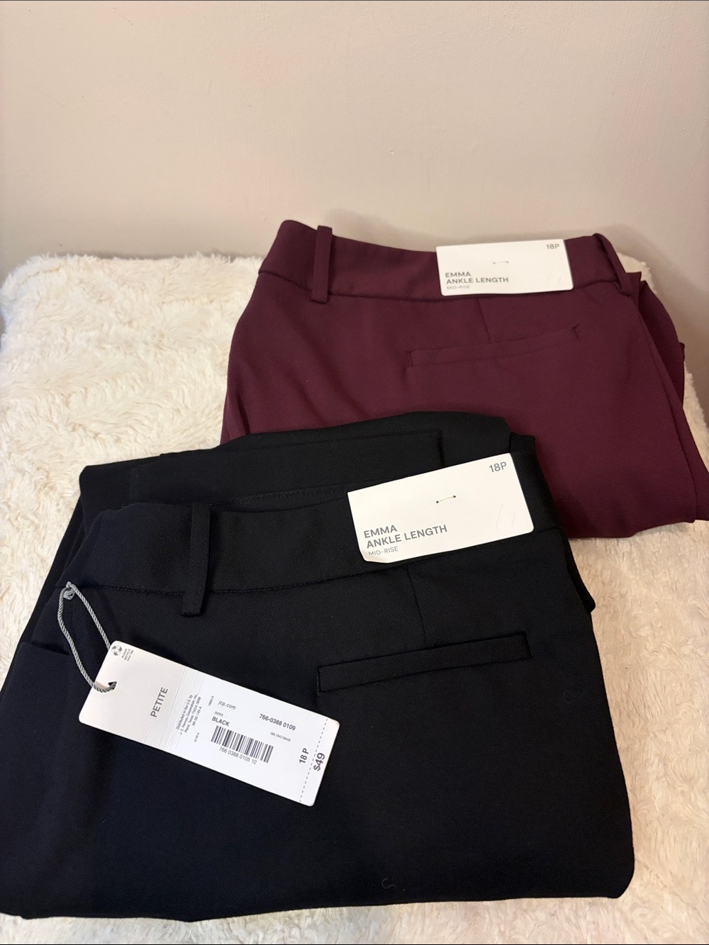 Liz Claiborne NWT 2 PAIR! Emma Slim Leg Ankle Black + Maroon Dress Pants SZ 18P